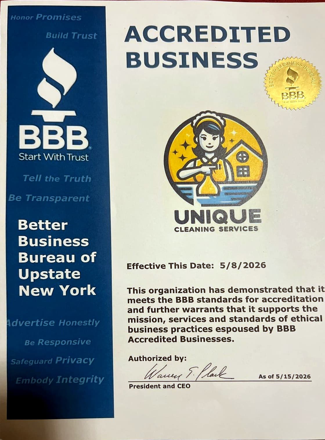 BBB Accreditation Certificate